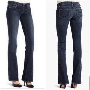 NEW Paige Laurel Canyon Low Rise Creased Womens Jeans Luxury Dark Blue Summer